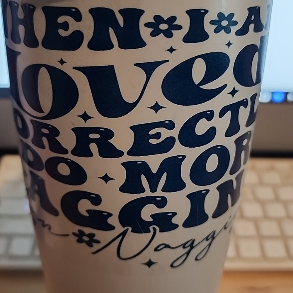 Blue and White Travel Mug